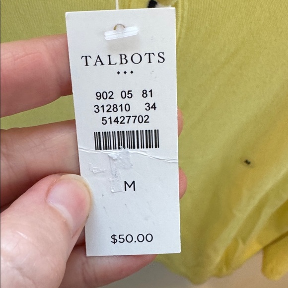 Talbots NWT Women’s Tipped Charming Yellow Cardigan  Black White Trim Size M - Picture 4 of 4